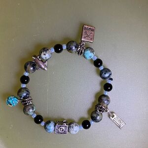 TRAVEL CHARM BRACELET Beaded CHARMS: Passport Journey Camera Earth Airplane